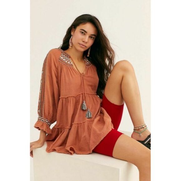 NEW FREE PEOPLE Dreamweaver Embroidered Tunic Top - Size Small - Picture 2 of 8